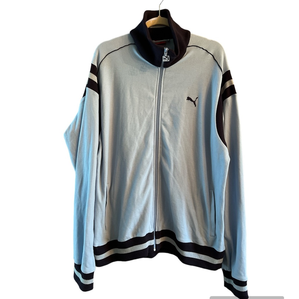 Puma Men’s Thomas Track jacket full zipper powder blue with dk blue trim XXL